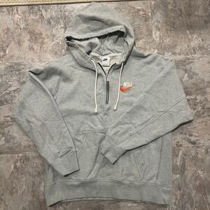 Nike Hoodie Gray 1/4 Zip Heavy Sweatshirt Fleece Swoosh Loose Fit | Size Large